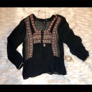 Lucky Brand Sheer Embroidered Top Size S